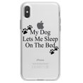thumbnail image 1 of DistinctInk Clear Shockproof Hybrid Case for iPhone XS Max (6.5" Screen) - TPU Bumper Acrylic Back Tempered Glass Screen Protector - My Dog Lets Me Sleep On The Bed, 1 of 5