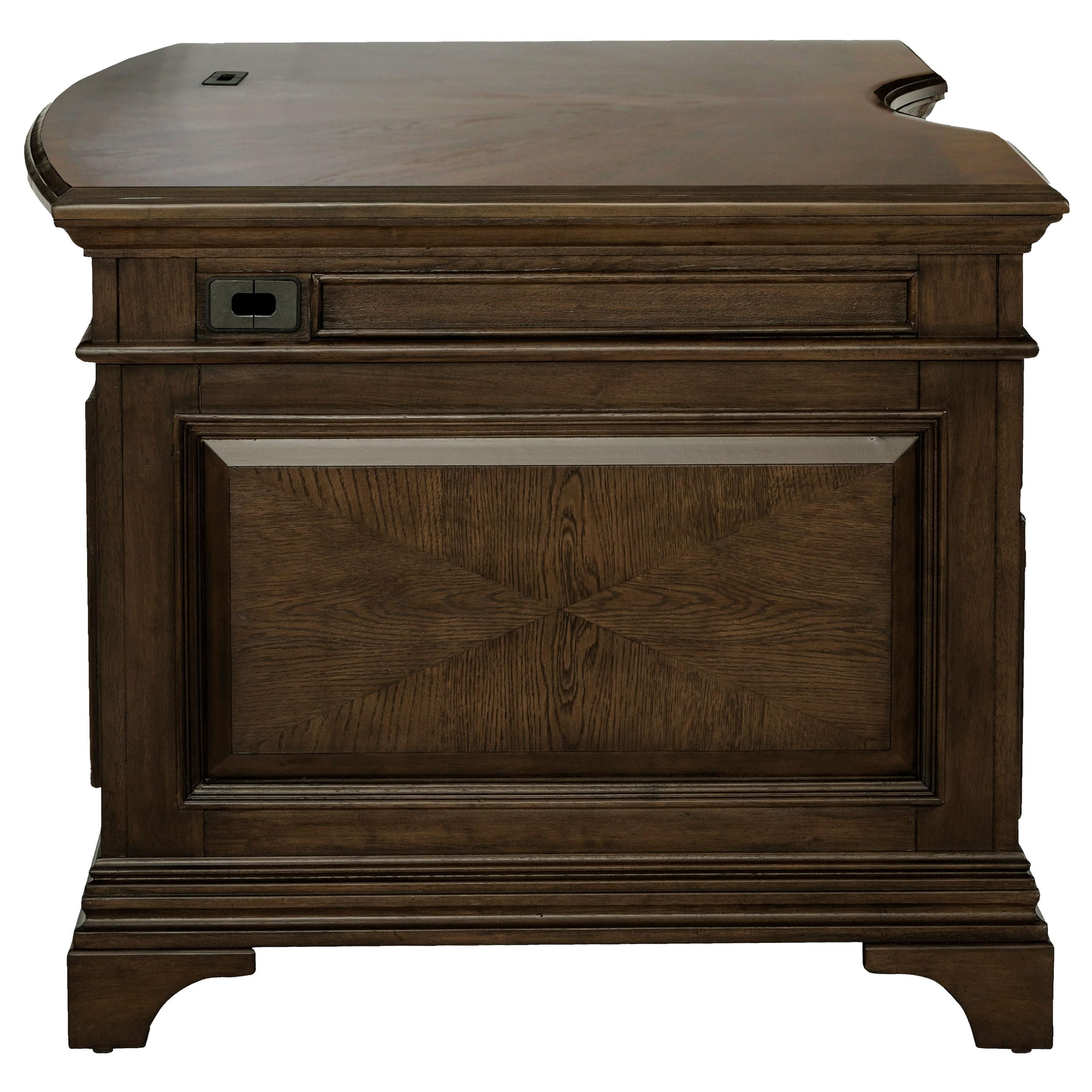 Pemberly Row Executive Desk with File Cabinets in Burnished Oak