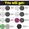 thumbnail image 3 of 140Pcs 5 Inch Wet Dry Sanding Discs, Hook and Loop Sandpaper 8 Holes Orbital Sandpaper for Orbital Sander,140pcs 5 inch sanding discs 1pcs interface pad,Mixed Color, 3 of 7