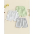 thumbnail image 4 of Suealasg Toddler Boys 3Packs Summer Shorts Solid Color Striped Elastic Waist Casual Short Pants 3M 6M 12M 18M 24M 3T Baby Boys Button Shorts, 4 of 7