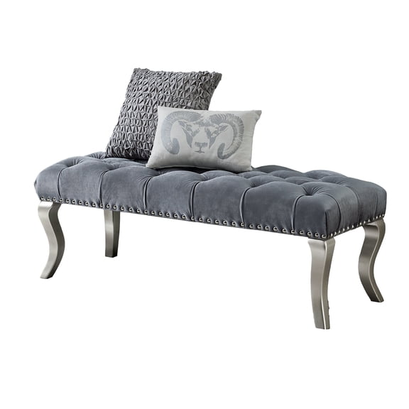 Dining Benches Decor Maxem Tufted Fabric Upholstered Bench Nailhead Trim , Gray,Dining Benches With Storage