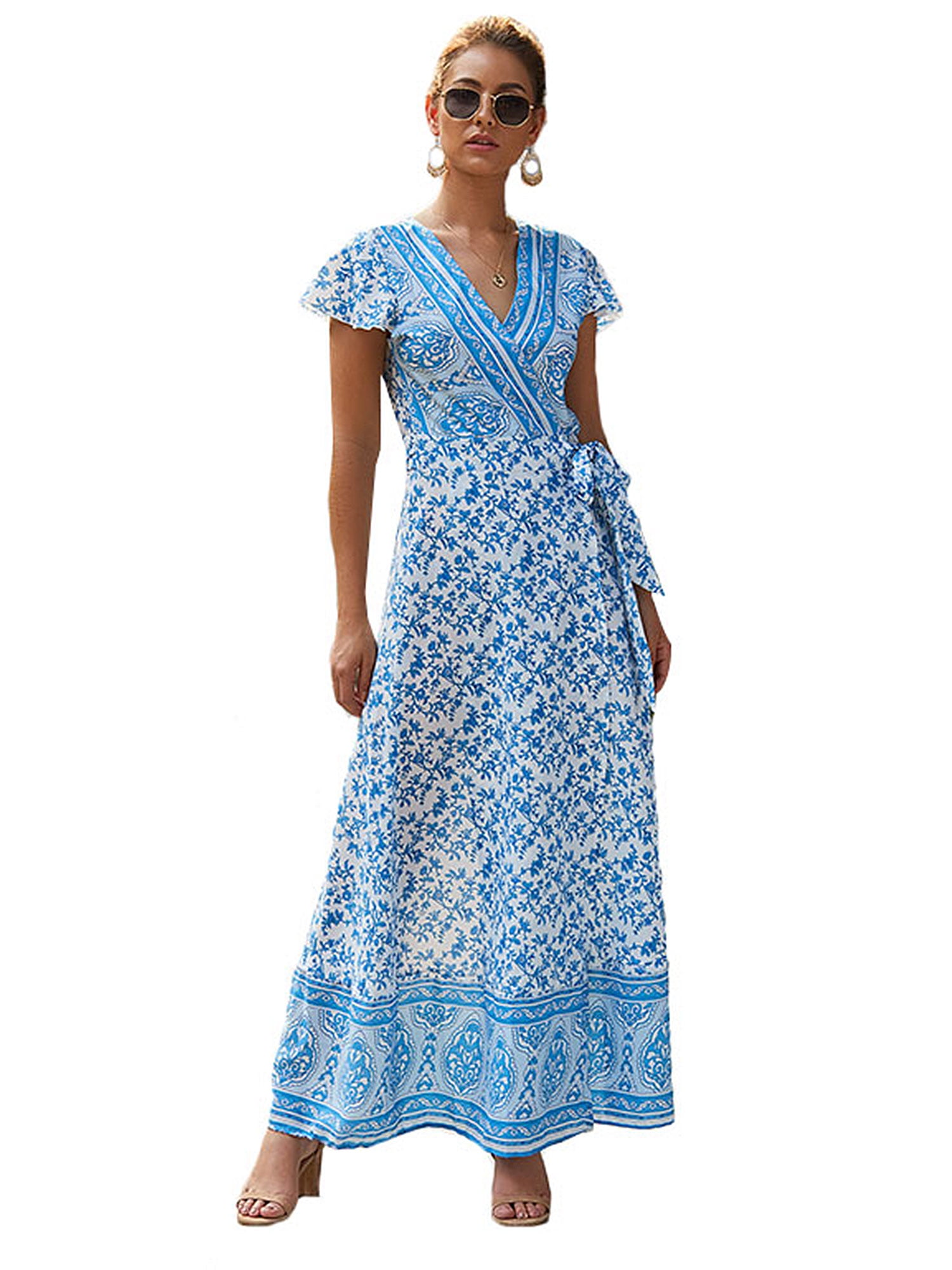 UK Women Floral Print Playsuits Maxi Long Dress Summer Holiday Boho Ladies 6-14 