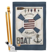 Breeze Decor BD-NA-HS-107054-IP-BO-D-US18-SB 28 x 40 in. Welcome Aboard Coastal Nautical Impressions Decorative Vertical Double Sided House Flag Set & Pole Bracket Hardware