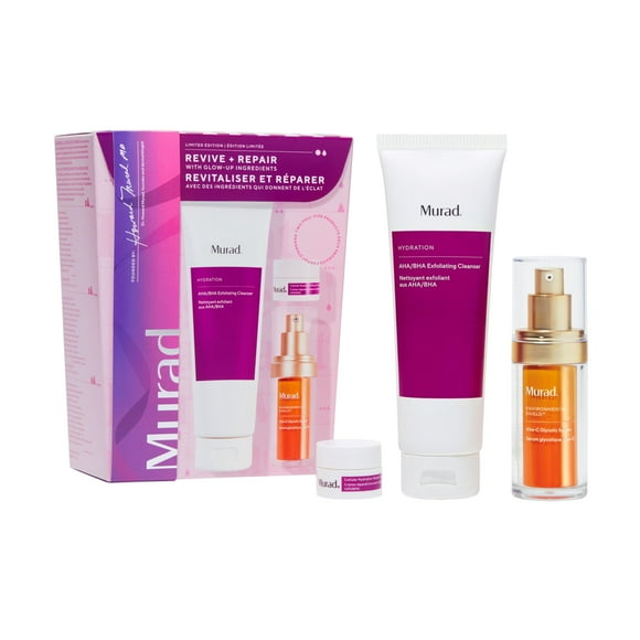 Murad Revive + Repair w/ Glow Up Ingredients - 3-Piece Set ($135 Value) - Regimen for Total Skin Health - AHA/BHA Cleanser 5.0Fl Oz, Glycol