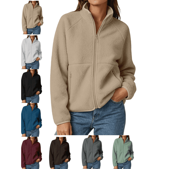 Women's Lightweight Jacket Full Zip Mock Neck Casual Long Sleeve Outwear with Zippered Pockets Fall Winter Fashion