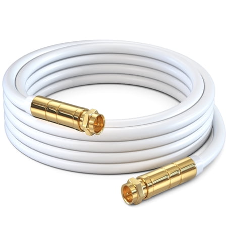 Maximm RG6 Coaxial Cable 8 feet White, Triple Shielded Digital Coax Cord for Satellite TV, Modem, and Antenna with F-Type Connectors