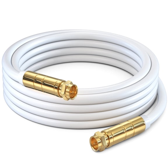 Maximm RG6 Coaxial Cable 8 feet White, Triple Shielded Digital Coax Cord for Satellite TV, Modem, and Antenna with F-Type Connectors