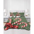 thumbnail image 2 of Full Size Quilt Bedding Set, Christmas Reversible Summer Quilt 3 Pieces, Xmas Canes Berries Pine Cone Green Dotted Lightweight Bedspreads Coverlets with 2 Pillow Shams for All Seasons, 2 of 5