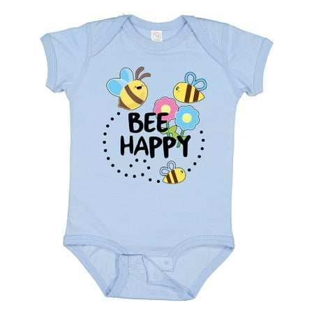 

Inktastic Bee Happy with Flowers Gift Baby Boy or Baby Girl Bodysuit