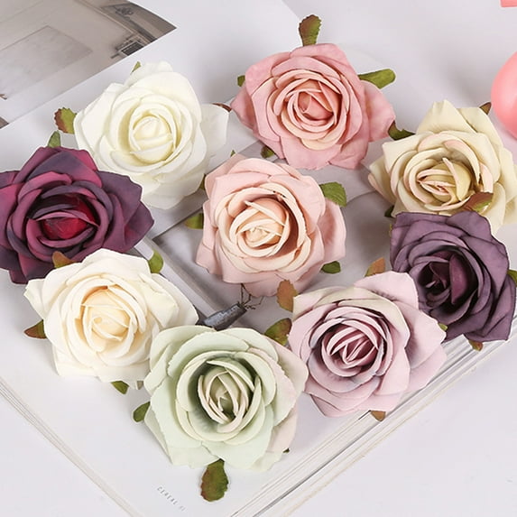 Travelwant 9Pcs Artificial Roses Head Fake Silk Rose Head DIY Fake Roses Heads for Mother's Day Wedding Flower Wall DIY Crafts Bouquet Decoration