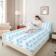 thumbnail image 4 of jejeloiu Blue Botanical Leaf Bed Sheets,Minimalist Aesthetic King Sheets For Adults 4 Pieces, 4 of 7