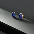 thumbnail image 4 of Gem Stone King 2.06 Ct Blue Created Sapphire E-F Lab Grown Diamond 18K Rose Gold Plated Silver Earrings, 4 of 4