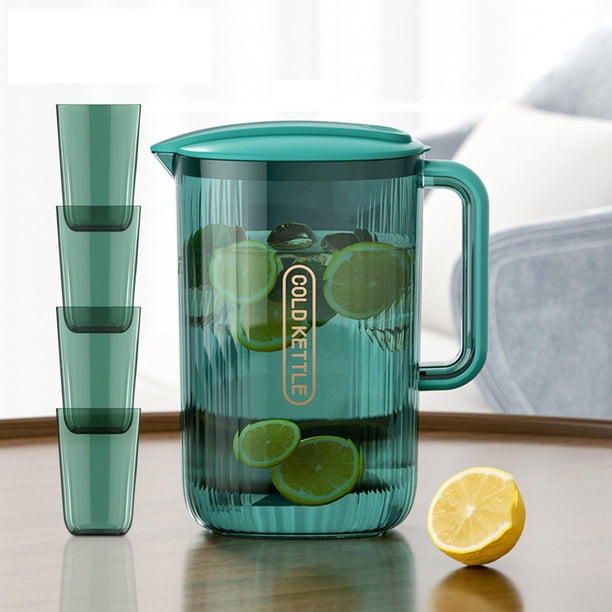 Jarra de té de 2,, jarra de agua para , dispensador de bebidas de leche con tapa, jarra de agua para oficina, hogar, fiesta, jarra Verde y 4 Copa Soledad cántara