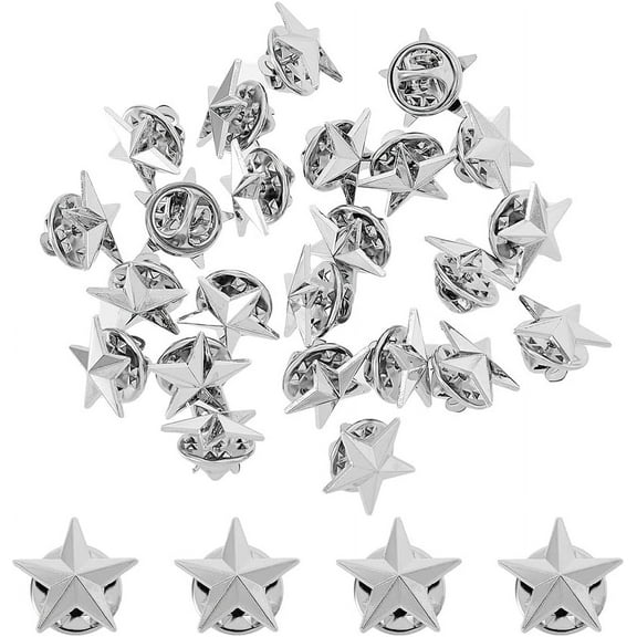 24Pcs Platinum Star Badge Lapel Pin Pentagram Alloy Brooch Pin Veterans Day Star Pin Military Award Pins Labor Day 4th of July rial Day Stars Brooches for Costume Decorations Gray