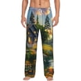 thumbnail image 2 of Lsque Cozy Cottage Lakeside Sunset Print Men's Pajama Pants, Lounge Pant - Comfortable Home Wear,Elastic Waistband, Stylish Design-Large, 2 of 9