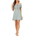 thumbnail image 2 of Allegra K Women's Puff Sleeve Back Smocked Sweetheart Neck Floral Ruffled Hem Dress, 2 of 7