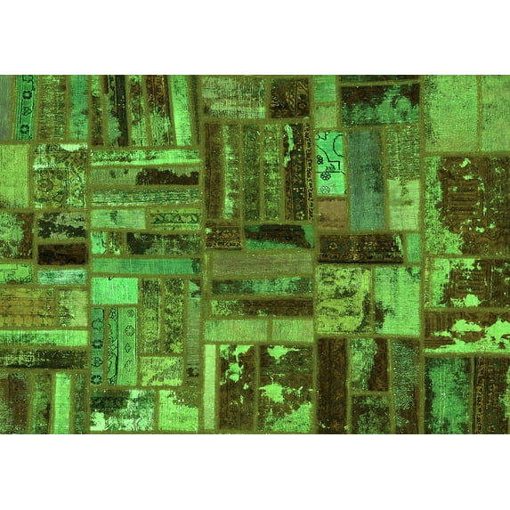 Ahgly Company Indoor Rectangle Patchwork Green Transitional Area Rugs, 2' x 3'