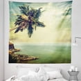 thumbnail image 1 of Caribbean Tapestry, Palm Tree Rocky Shore Caribbean Mist Traveling Resort Scenic, Fabric Wall Hanging Decor for Bedroom Living Room Dorm, 5 Sizes, Almond Green Pale Yellow, by Ambesonne, 1 of 1