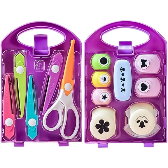 Rubinzhi Diy Puncher Craft Set Creative Embosser Paper Cuttings Fun Hole Punch Shapes Kids Scissors and Craft Kit for Scrapbooking