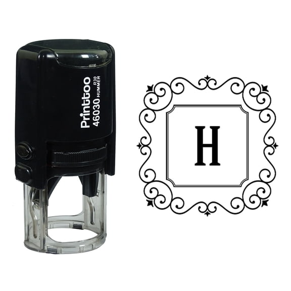 Printtoo Alphabet H Monogram Initial Square Swirl Border Self Inking Rubber Stamp Office Stationary