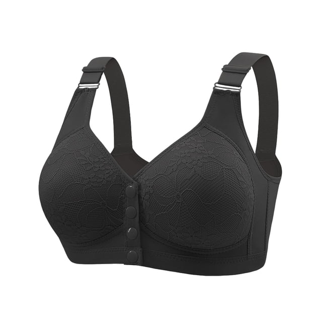 Timegard Bras for Women Front Closure Button Flower Lace Adjustable Strap Full Support Comfy Daily Seniors Wireless Bras