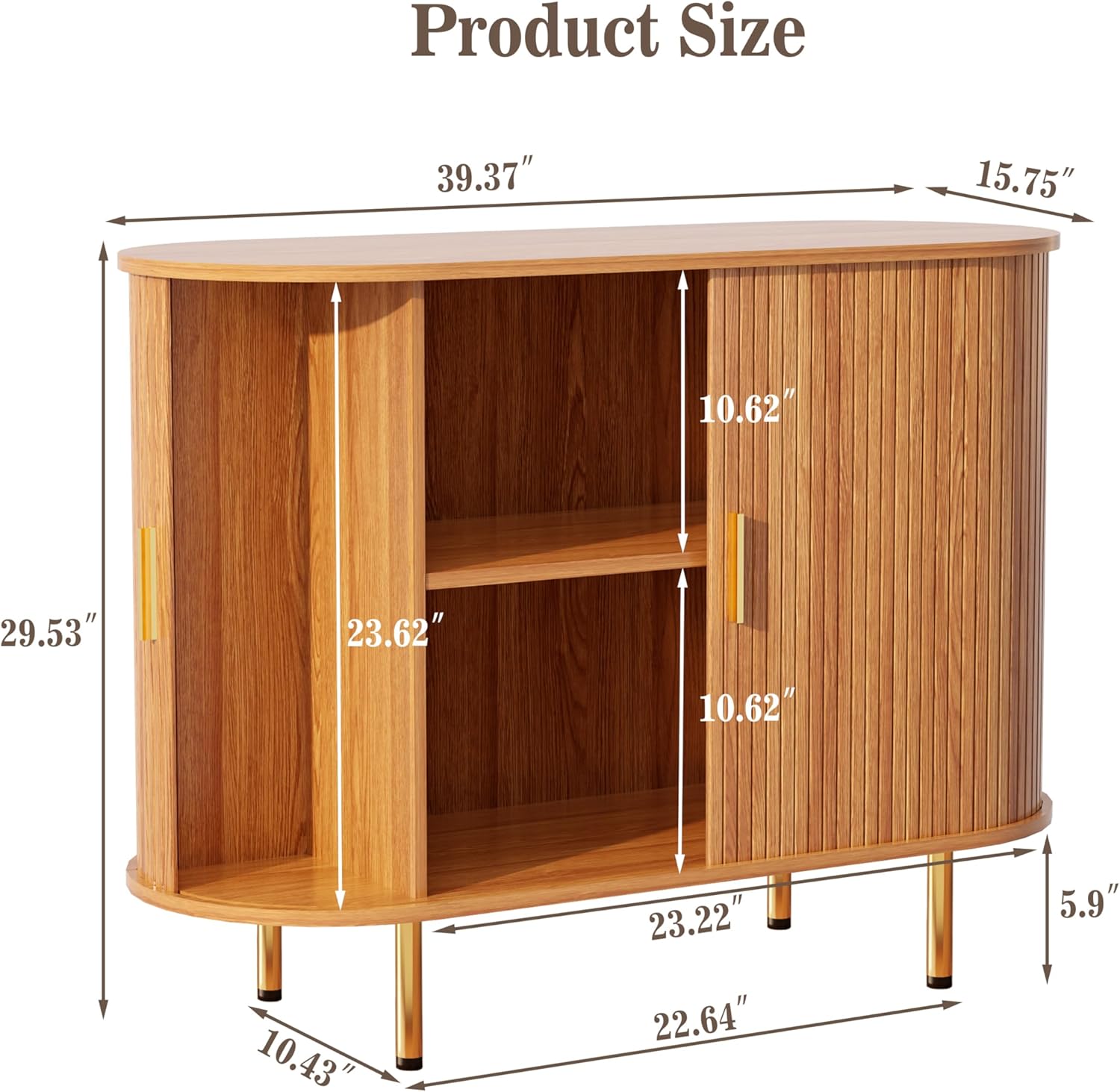 TiramisuBest Sideboard Buffet Cabinet with Storage, 40" Storage Cabinet with Fluted Tambour Sliding Doors & Adjustable Shelf for Entryway, Kitchen, Home Bar (Yellow Walnut)