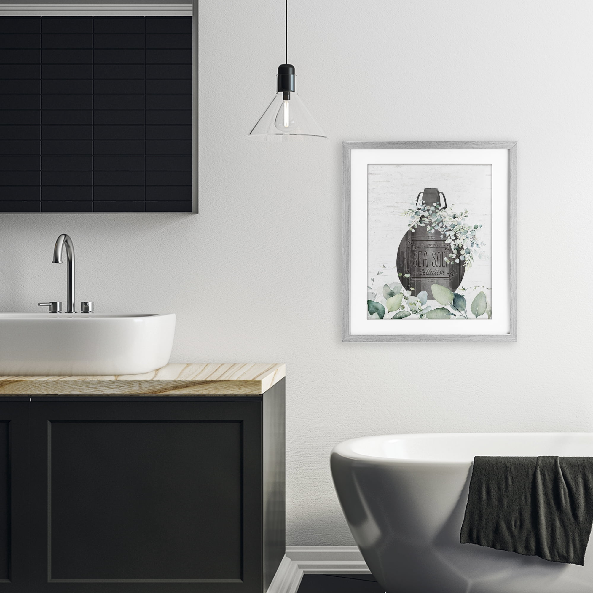 Sea Salt Collection Bottle Gray Framed Print Under Glass, design by Lettered and Lined