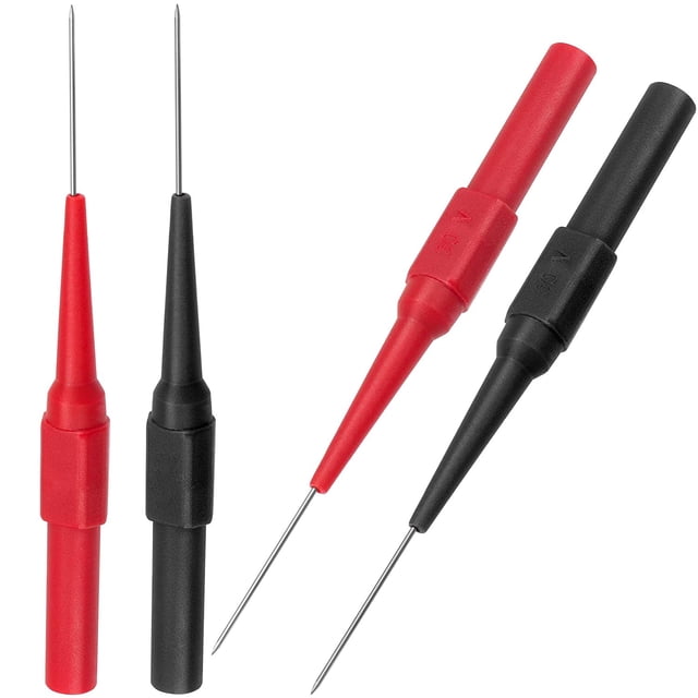 ORUYROP 4Pcs 0.7mm Test Probe Pins, Non-Destructive Insulation Wire Piercing Needle, Stainless Steel Back Probe Pins, Super Tip Multimeter Probes for Banana Socket Plug, Car Tester (Black&Red