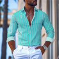 thumbnail image 3 of Camisa de hombre a rayas de 9 colores, informal, de negocios, para exteriores, primavera y verano, camisa de manga larga con solapa, diseño de botones de moda, 5XL, 3 of 5