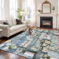 thumbnail image 2 of Non-Slip Rug Pad Rugs Farm Daisies Flowers Rectangle Area Rugs 5x7Ft Soft Carpet Pads for Living Room Kids Room, White Floral on Blue Wood, 2 of 9