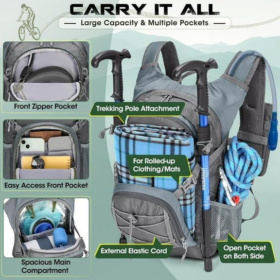 Hydration Backpack with Water Bladder, 18L Lightweight Hiking Backpack for Women&Men Small Insulated Hydration Water Pack for Hiking, Running, Cycling, Biking