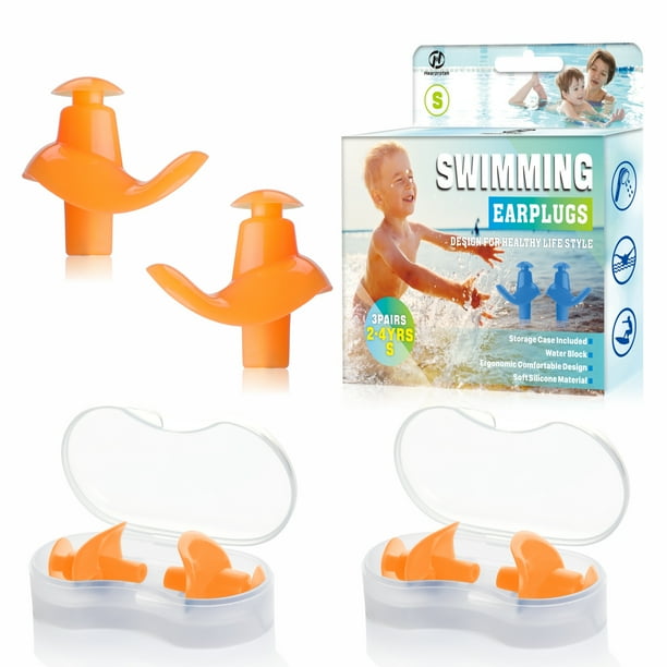 Hearprotek Swimming Earplugs for Kids 24 Years Old, 3 Pairs, with Storage Case,Prevent Swimmer