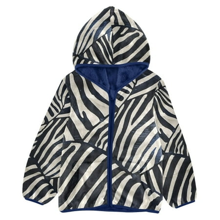 ALAZA Toddler Polar Fleece Jacket Zebra Pattern Kids Hooded Warm Coats Outerwear 5T