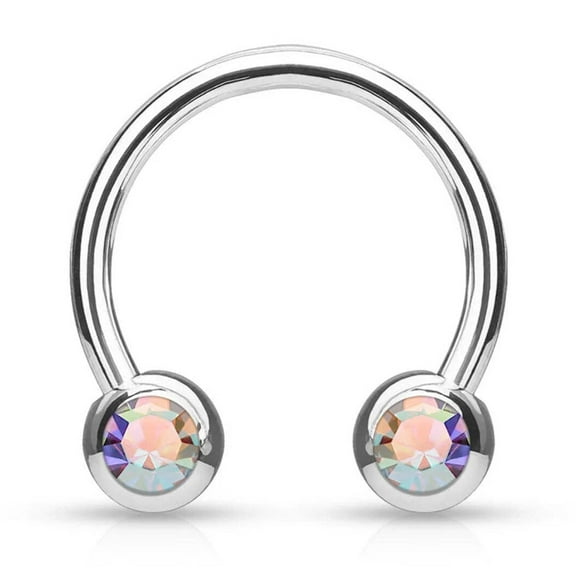 Surgical Steel Circular Barbell Ring 16  14 Gauge Front CZ Gem - Pair