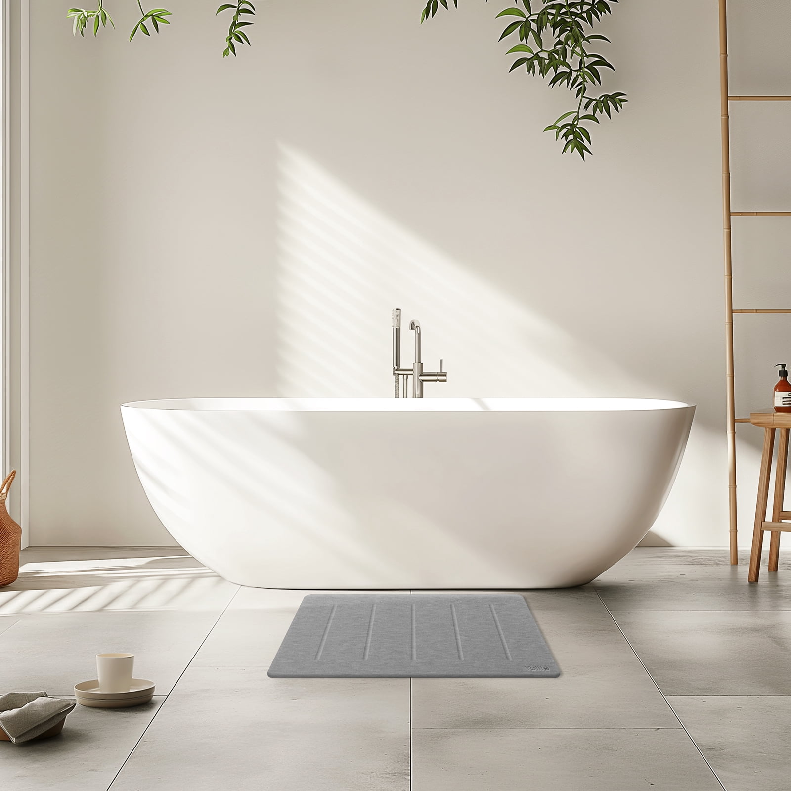 Yolife 32"x20" Diatomite Bath Mat, Super Absorbent Quick-Dry Bathroom Rug, Non-Slip Natural Diatomaceous Earth Mat for Shower, Kitchen, Entryway, Easy to Clean,Dark Grey