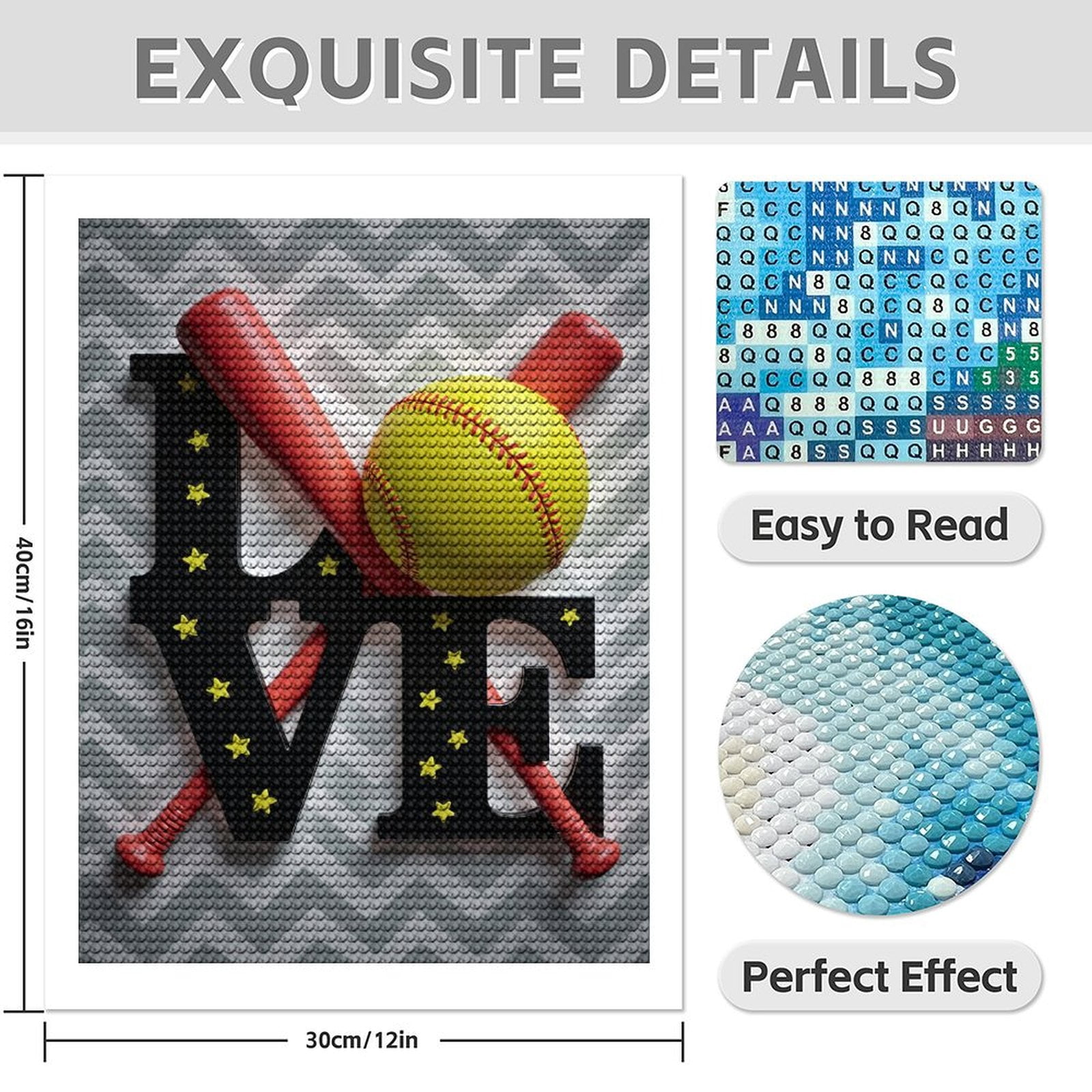 Diamond Art Kits for Adults - 5d Softball Love Art Decor Diamond Painting for Adults, Diamond Art for Adults Beginners, Diamond Painting Kits for Adults for Home Wall Decor