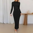 thumbnail image 2 of Women Bodycon Maxi Dress Long Sleeve Ruched Elegant Party Formal Spring Wedding Guest Dresses Black L, 2 of 6
