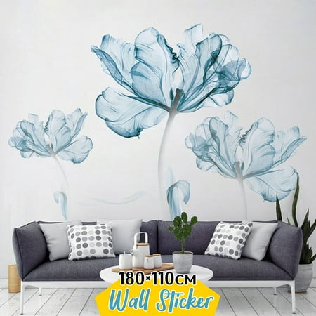 Belle Wall Decal 180x110cm Large Blue Flower Wall Stickers DIY Vinyl Decal Living Room Decor Art Mural Removable ()