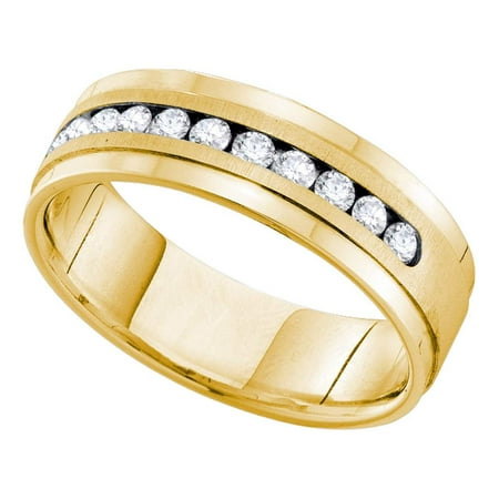 14k Mens Diamond Rings - 14kt Yellow Gold Mens Round Channel-set Diamond Single Row Wedding Band Ring 1.00 Cttw