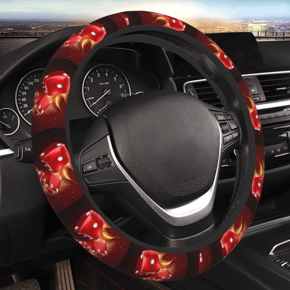 Steering Wheel Cover Anti-Slip Elastic Car Protective Universal 15 Inch Fit for Vehicles Auto SUVs , Fire Dice Flaming Dices Flame