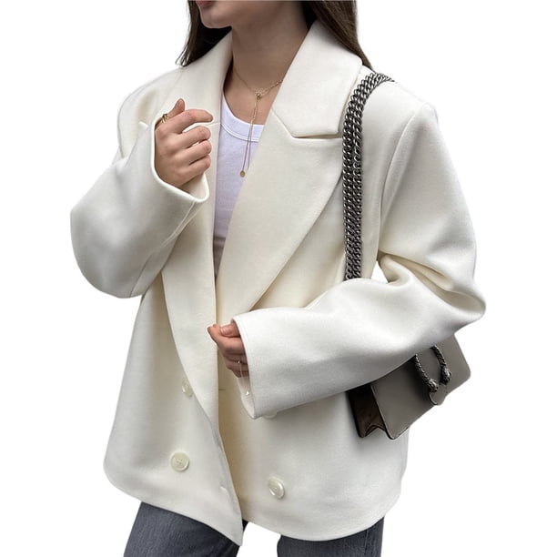 Abrigo de Lana Estilo Retro Francés para Mujer, Estilo Clásico, Otoño-Invierno, con Solapa, Larga, Holgado, Cruzado Crema M