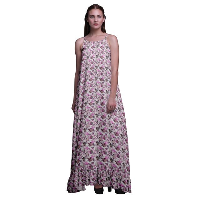 Bimba Feuilles d'Améthyste Feuilles Pyjama pour Femmes Longue Nuisette Imprimée à Bretelles Spaghetti Tenue de Nuit pour Dames X-Small