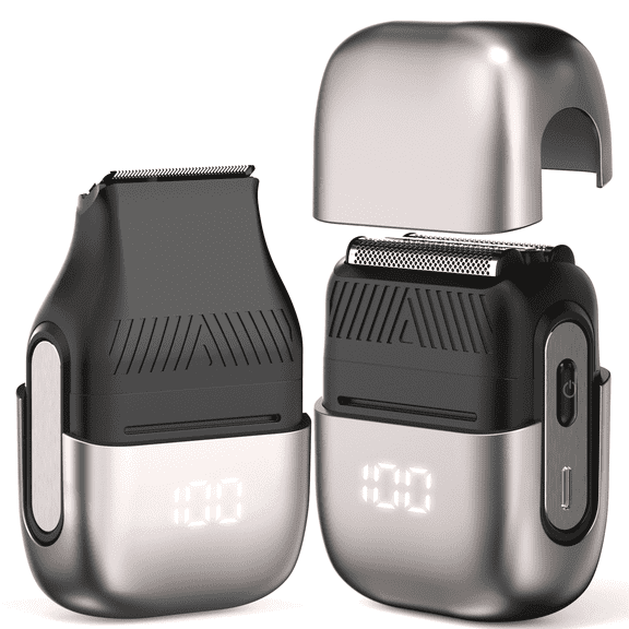 HOOICB 2-in-1 Electric Foil Shaver for Men, Mini Travel Razor with Sideburn Trimmer, 3 Blade Heads, Floating Head, LED Display, Travel Lock, USB-C, IPX7 Waterproof