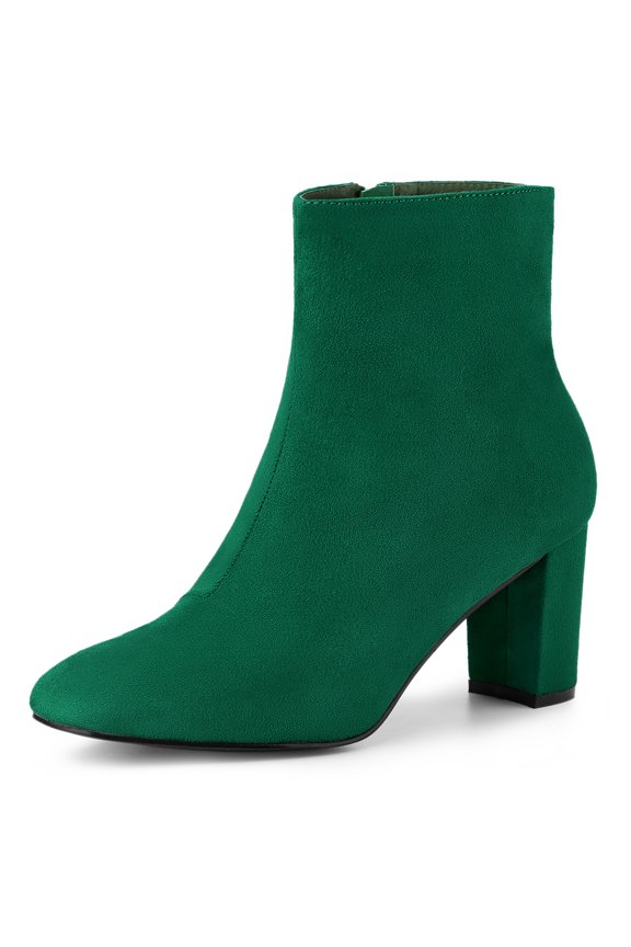 Women's Solid Side Zip Chunky Heel Ankle Boots Emerald Green 7