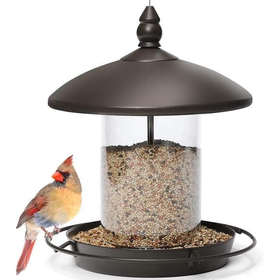 Metal Roof Bird Feeder - Chew Proof for Outdoor Hanging Wild Bird Seeds. Bronze