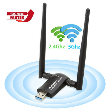 Dual Band USB Wifi Adapter, 2.4/5Ghz 1200Mbps Wireless Wi-Fi Network Dongle, with 2 x dBi Antenna 802.11AC, Support Windows Vista/ 7/ 8/ 8.1/10/ Linux/