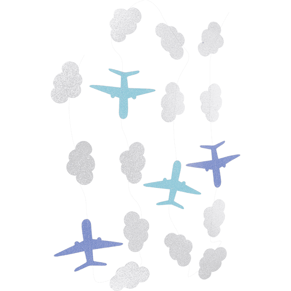 Oraceous Glitter Paper Garland with Airplane and Cloud Ornaments for Wedding, Shower, Birthday Party Decorations