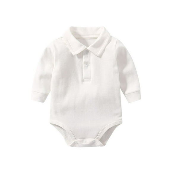 QUOTAY Baby Boys Girls Pure Color Long Sleeve Lapel Bodysuit Baby Romper Style White,0-3 Months