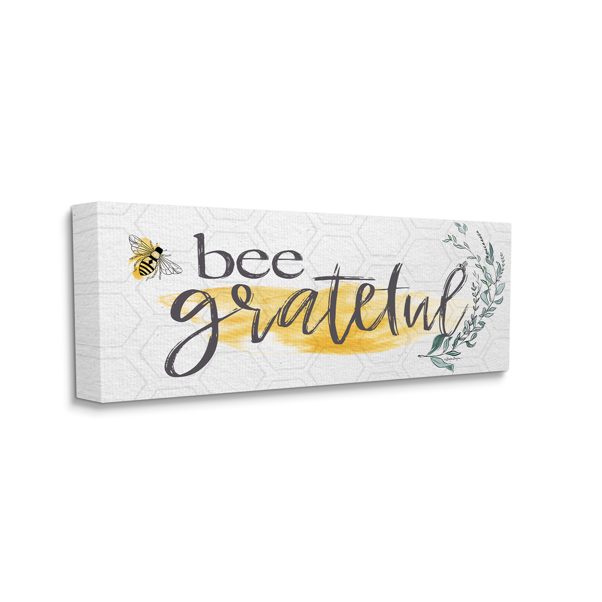 Stupell Industries Bee Grateful Herb Phrase Botanical & Floral Painting Gallery Wrapped Canvas Print Wall Art, 40 x 17