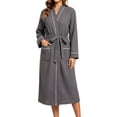 thumbnail image 3 of UVN Long Robes for Women Long Sleeve Kimono Bathrobe Waffle Knit Wrap Robe Soft Cozy Lightweight Sleepwear Nightgown with Pockets, 3 of 9